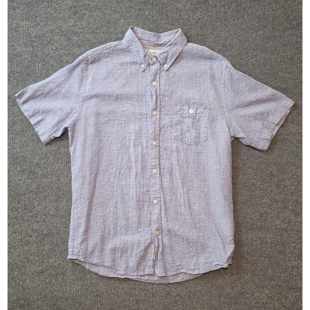 Weatherproof Vintage Mens Large Linen Button Shirt Blue Short Sleeve